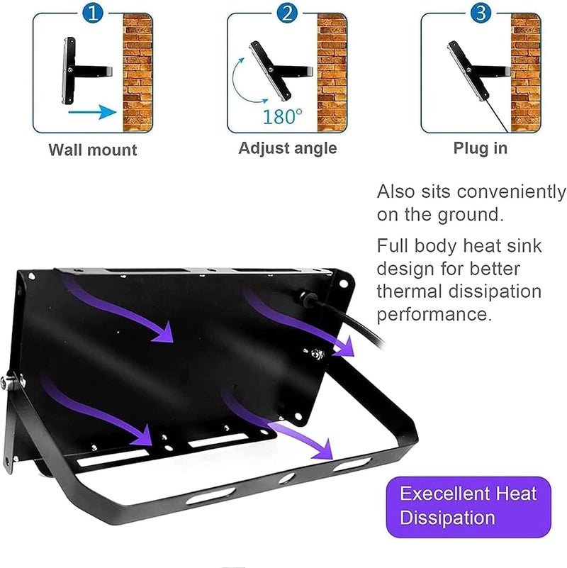 Indmird 150W Black Lights, Blacklight Flood Light with Plug and Switch,for Glow Party, Halloween, Fluorescent Poster, Stage Lighting, Body Paint - Image 3